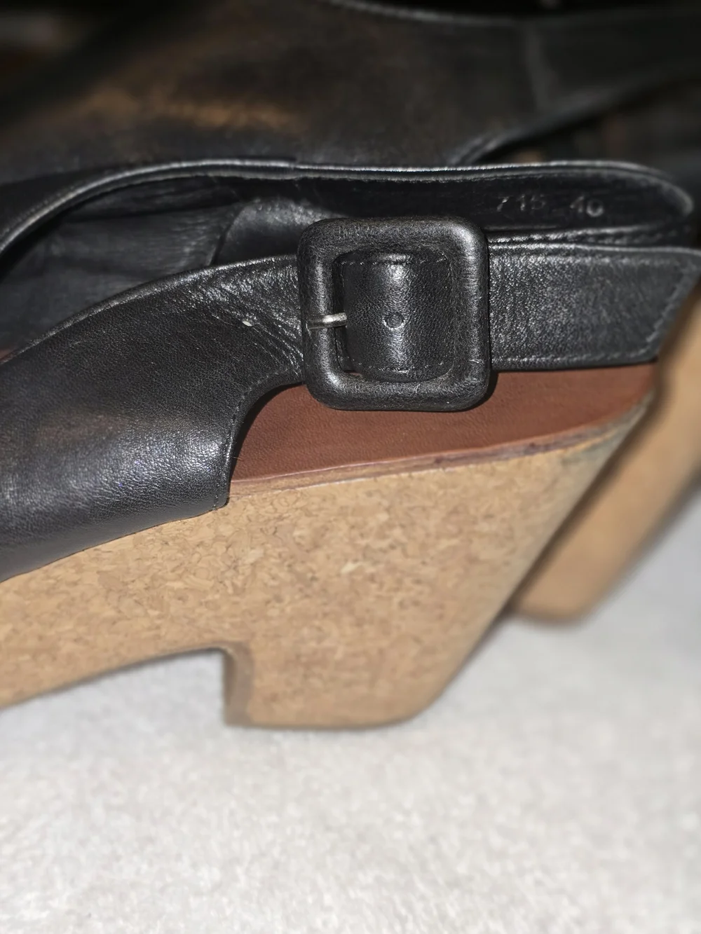 Antelope Black Leather Peep-Toe Slingback Wedge Sandals
